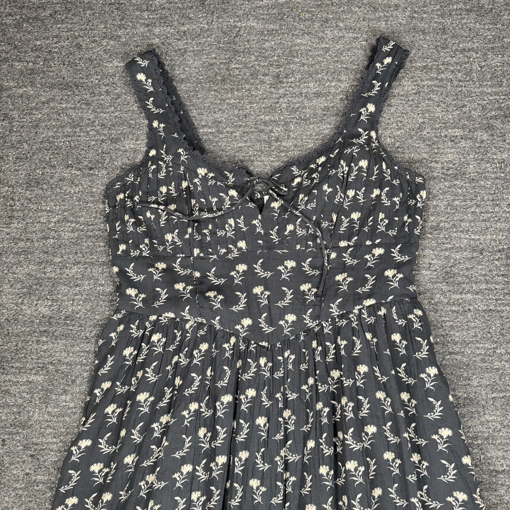 American Eagle Corset Tiered Midi Dress Women Large Gray Floral Milkmaid Cottage - Picture 11 of 13